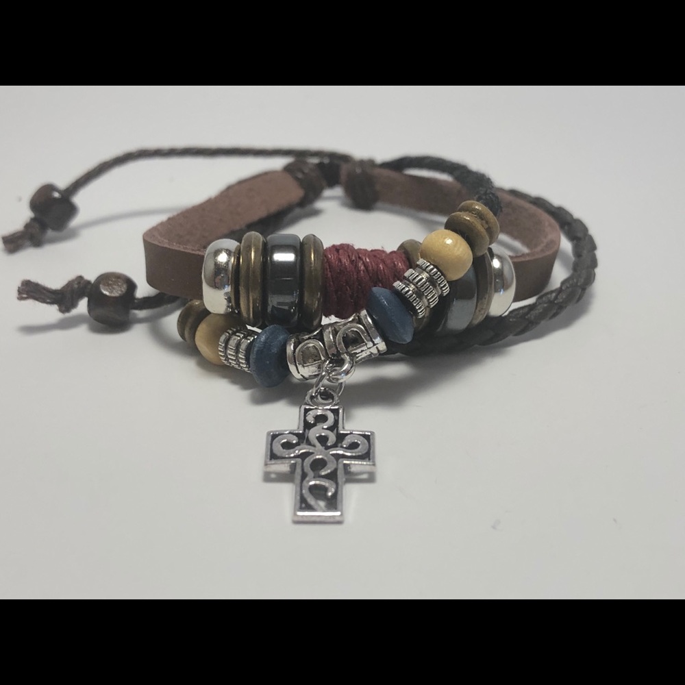 Multi charm beaded leather bracelet